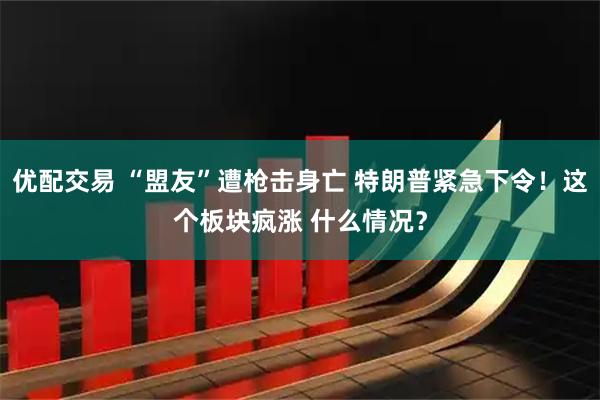 优配交易 “盟友”遭枪击身亡 特朗普紧急下令！这个板块疯涨 什么情况？