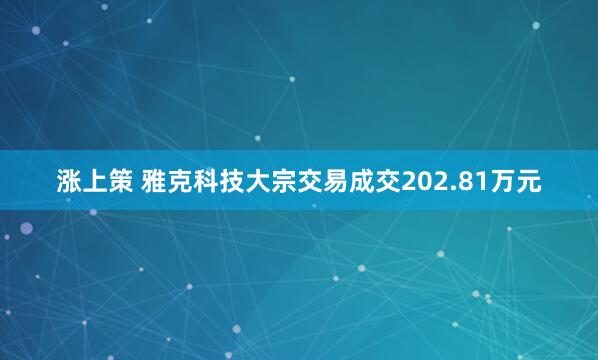 涨上策 雅克科技大宗交易成交202.81万元