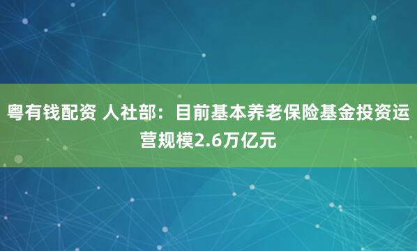 粤有钱配资 人社部：目前基本养老保险基金投资运营规模2.6万亿元